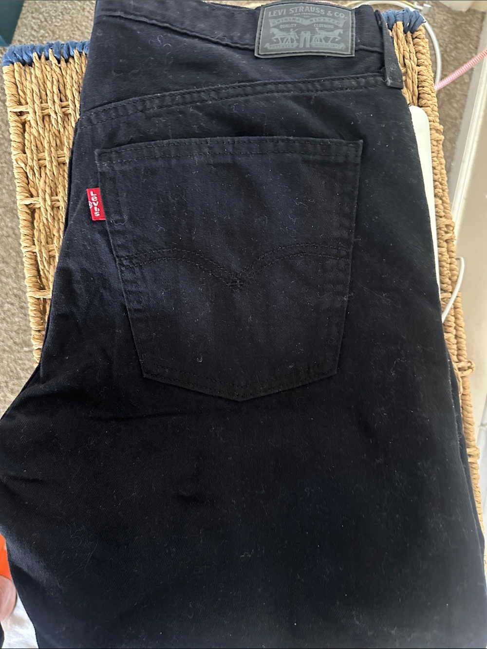 Levi's Black Dark Straight Jeans with Red Tab
Never wore. Too big.  New no tags
